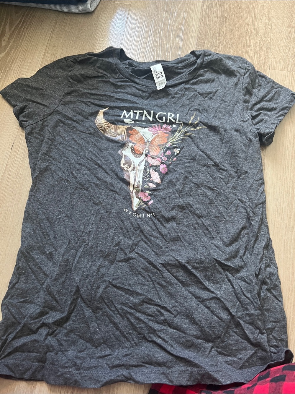 District MTN GRL Short Sleeve Tee - Dark Gray with Pink & Orange Graphic